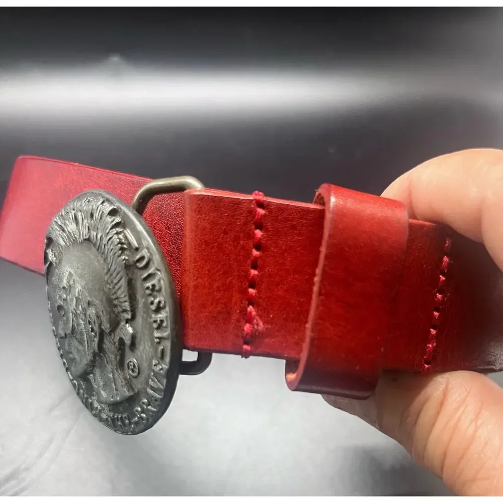 Red Diesel Genuine Leather Belt Made in Italy Casual Classic Durable Pristine